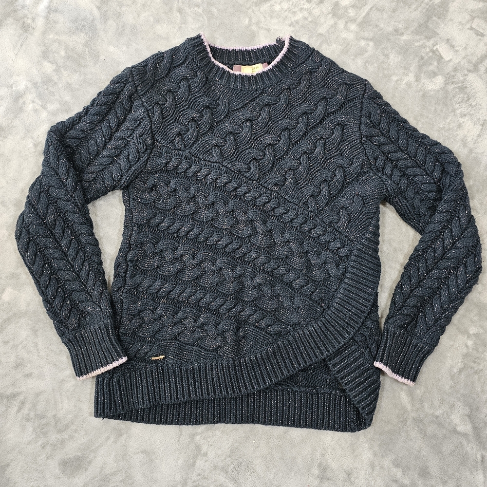 Ted Baker Dark Teal Cable Knit Crewneck Sweater - Picture 3 of 13